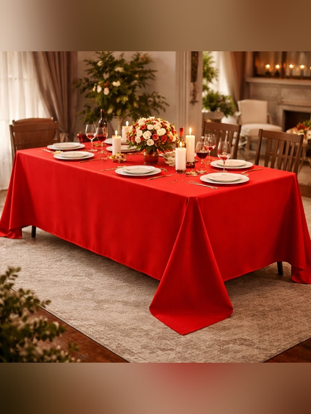 Red Rectangle Tablecloth 90x132 6 Ft Table Cover Party Wedding Event 2 Pack NWT